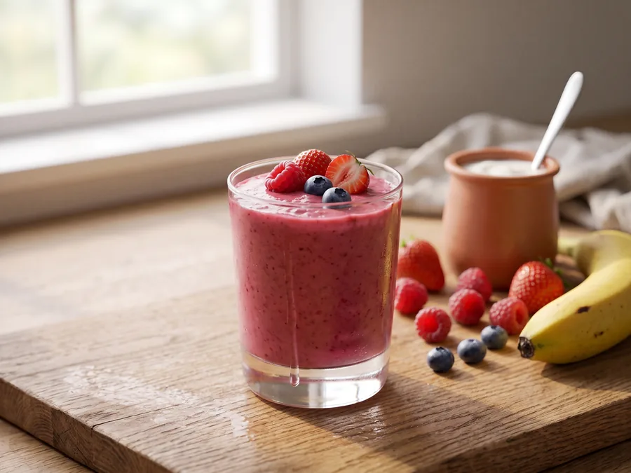 Smoothie banane et fruits rouges