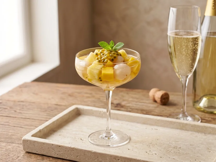 Coupe de fruits exotiques au champagne
