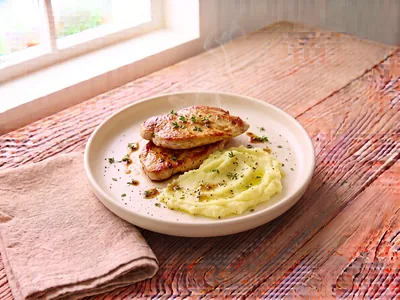 Escalopes de dinde et purée à l'huile d'olive