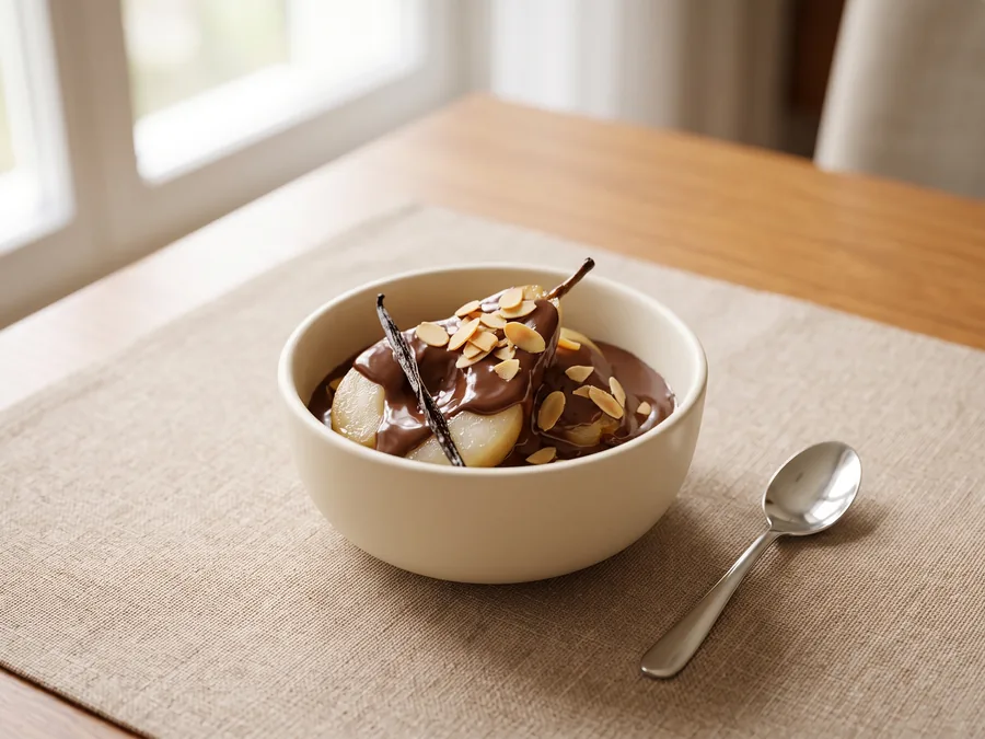 Poires au chocolat chaud minute