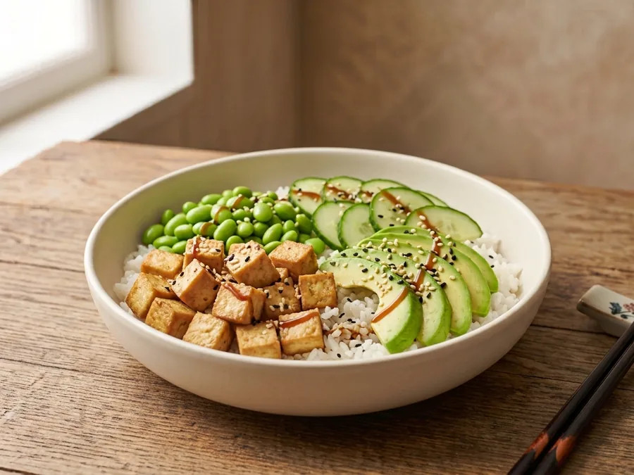 Poke bowl tofu et édamame