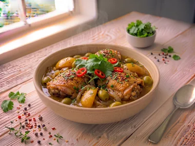 Poulet mijoté au citron et aux olives