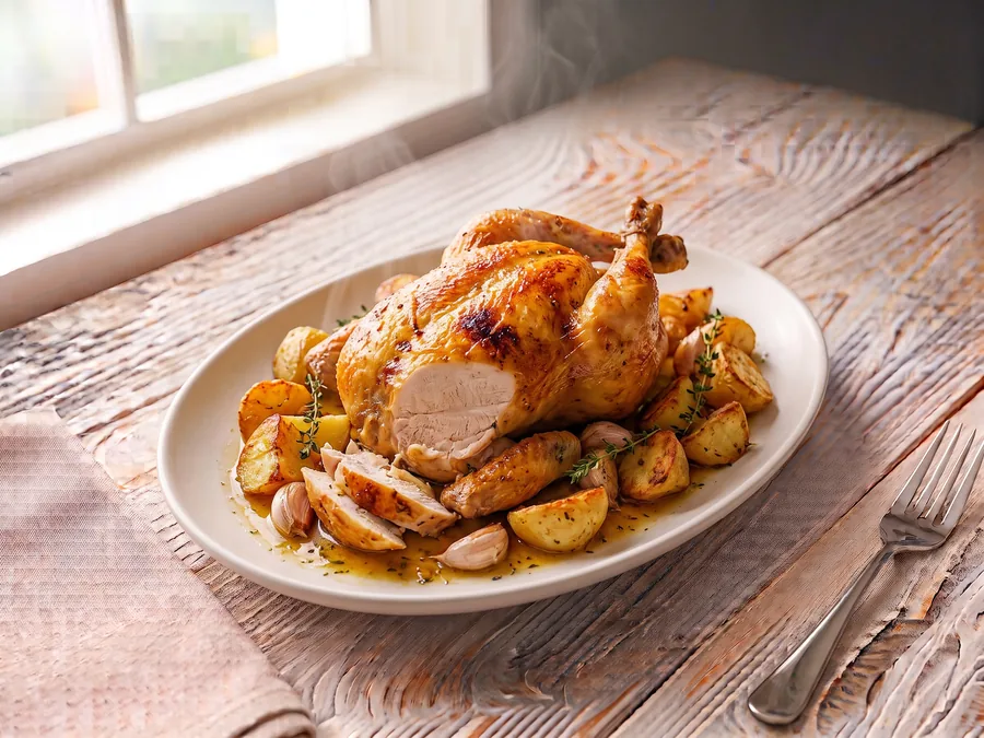 Poulet rôti et pommes de terre