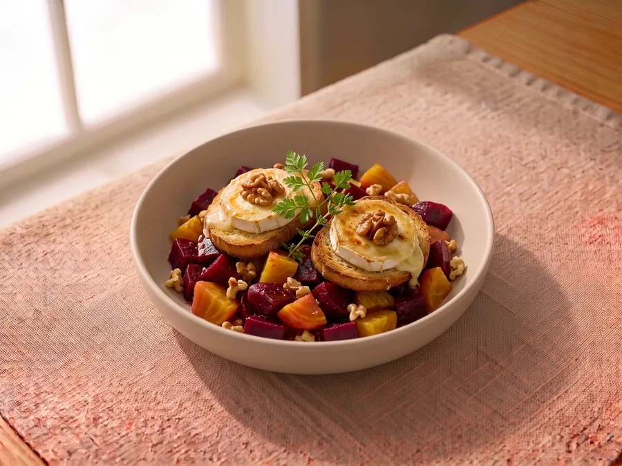 Salade de betteraves et chèvre chaud