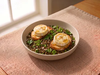 Salade de lentilles au chèvre chaud
