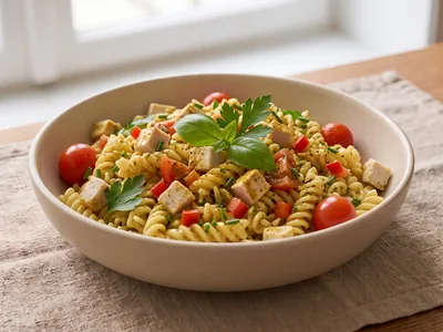 Salade de pâtes au poulet et curry